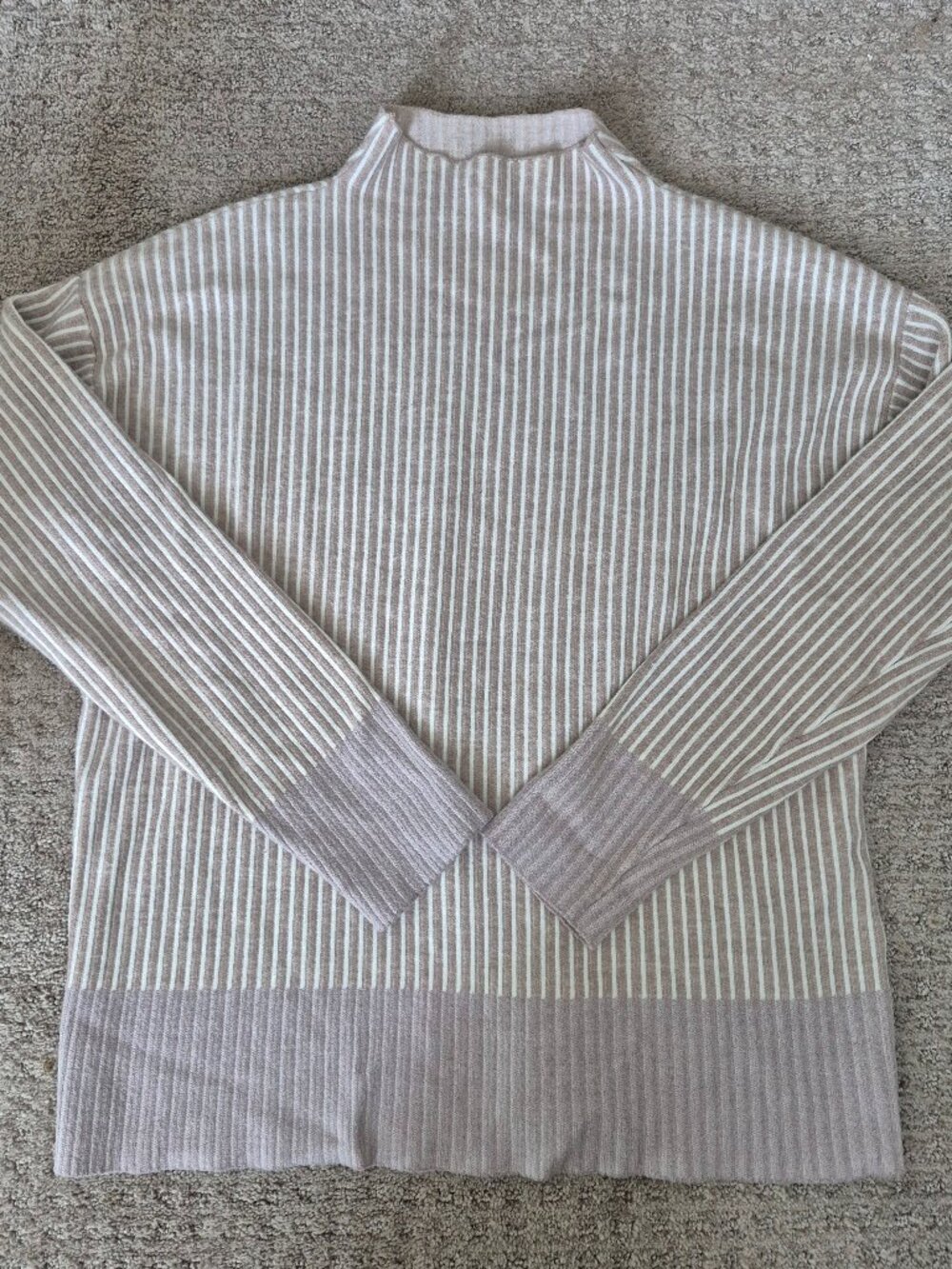 Womens Christian Siriano long sleeve tan and white striped sweater